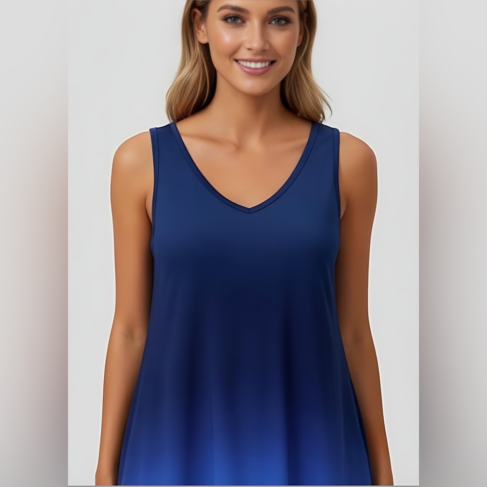 Ombre V-Neck Sleeveless Midi Dress Blue - Picture 3 of 8